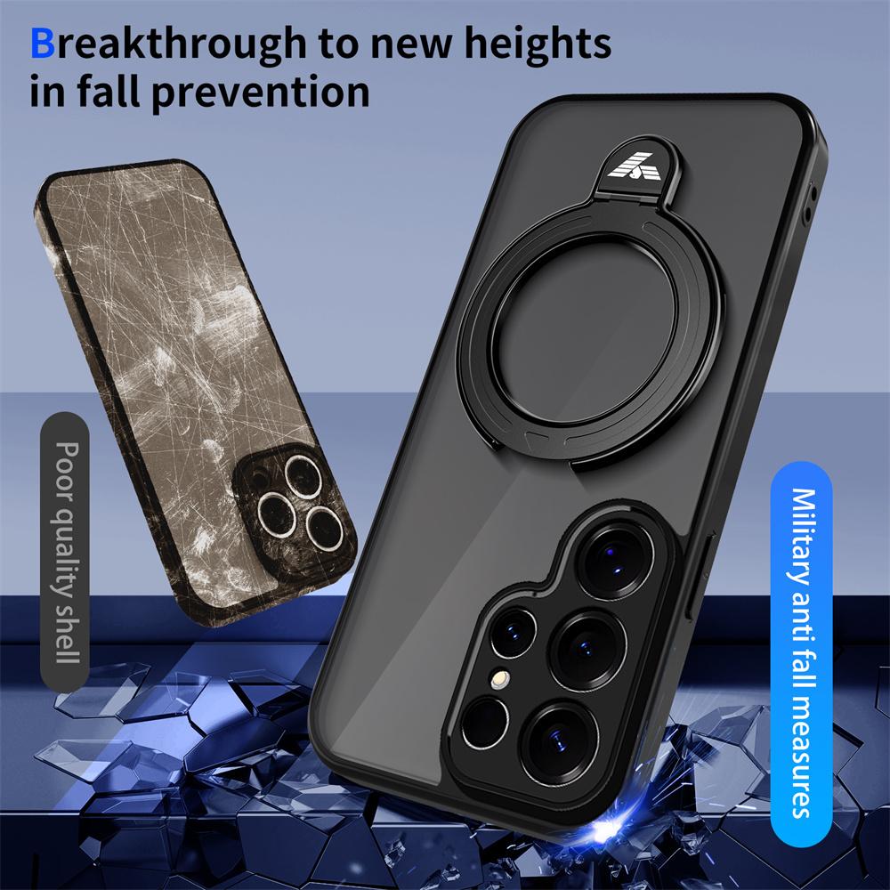 Luxury Black Translucent Magnetic Stand Phone Case For Samsung S26 S25 Edge S23 S24 Plus S22 Ultra S21 FE A57 A56 A55 A54 A53