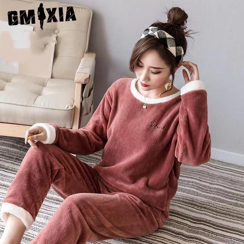 

GMXIA Autumn and Winter Pajamas for Women, Coral Fleece Warm Long-sleeved Flannel, Cute Girl Student Flannel Home Wear Pajama Sets XXL