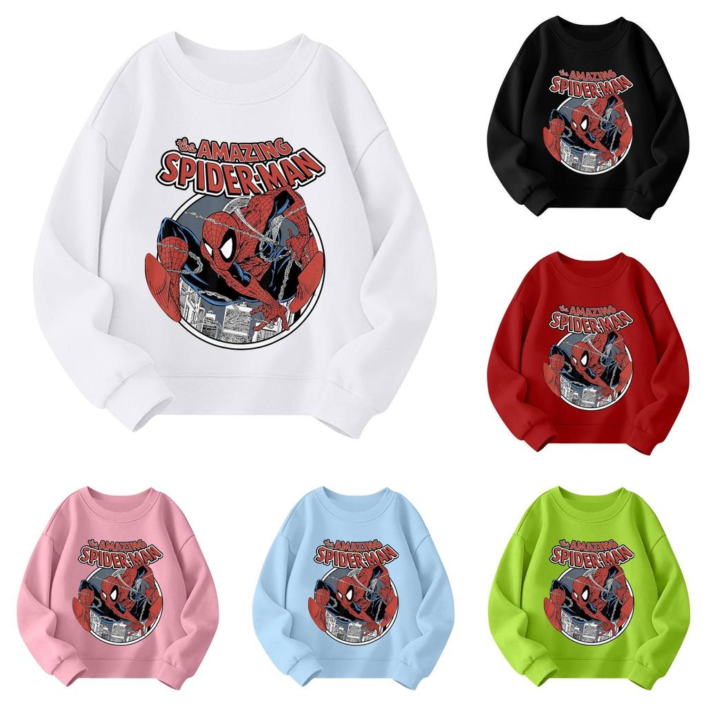 Boys and girls round neck plus velvet pullover printed top sweatshirt