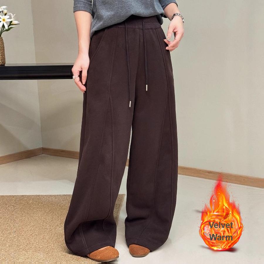 Autumn Winter New Style Fleece Thick High Waist Knife Leg Pants Women Wide Leg Casual Pants