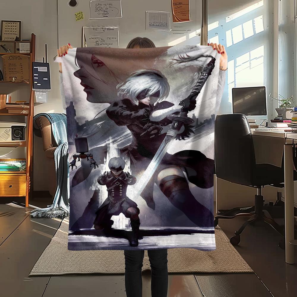 1Pc Yorha 2b Print Flannel Blanket, High quality Comfortable for All Seasons, Home Decor, Warmth and Comfort, Perfect for Christmas Gifts