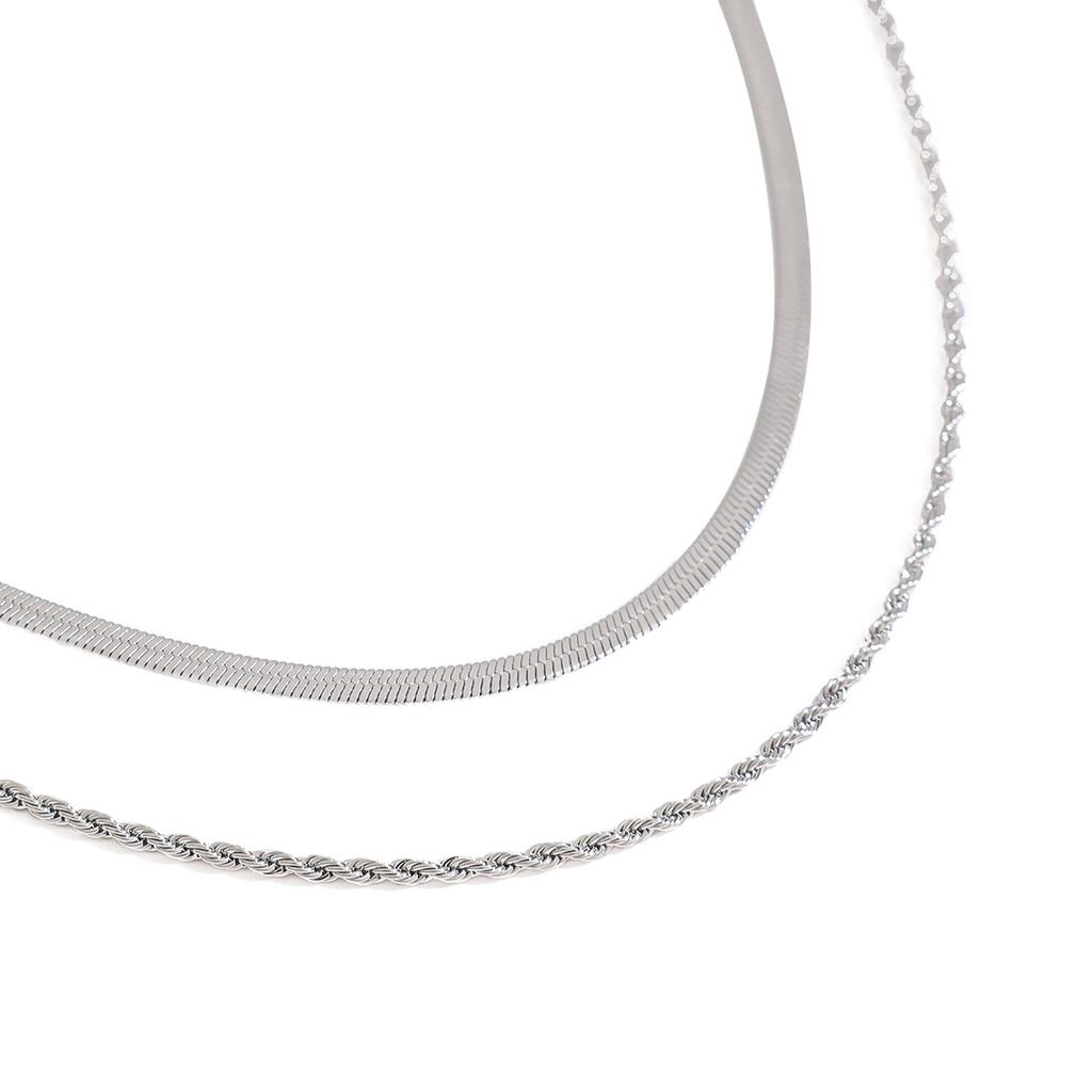 Yori Flat Snake Chain Twist Chain Double Necklace Water Resistant 18K PVD Plated Personalized Trendy Chic Jewelry Recommend