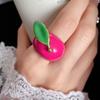 Korean Style Vintage Ring Flower Big Floral Ring Colorful Enamel Fruit Ring  Gifts for Women Girl