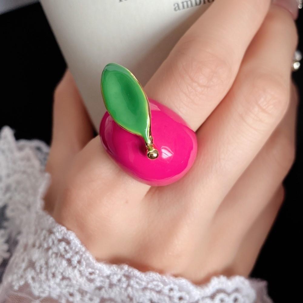 Korean Style Vintage Ring Flower Big Floral Ring Colorful Enamel Fruit Ring  Gifts for Women Girl
