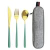 Pink Gold 4Piece Dinnerware Set Portable Reusable Cutlery Set For Travel Camping Flatware Spoon Fork Utensils Set and Bag