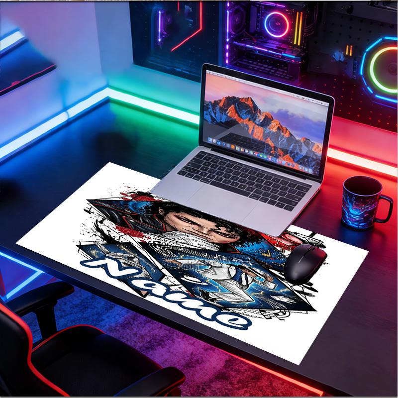 Custom Name Personalized Michael Jackson Pattern Mousepad, Laptop PC Desk Mat, Decorative Desk Mat for Home Keyboard Pad Gift