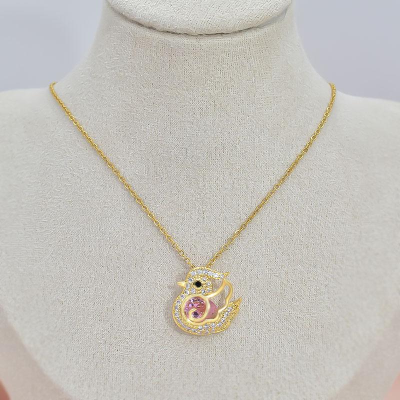 Small Mandarin Duck Necklace High Value Personality Trend Titanium Steel Women'S Collarbone Chain Inlaid With Zircon Exquisite Jewelry