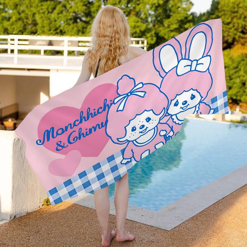 

pink Popular Cute M-Monchhichi Beach Towel Colorful Bath Towels For Girl Microfiber Quick Dry Sand Free Beach Yoga Spa W30*H60(CM)