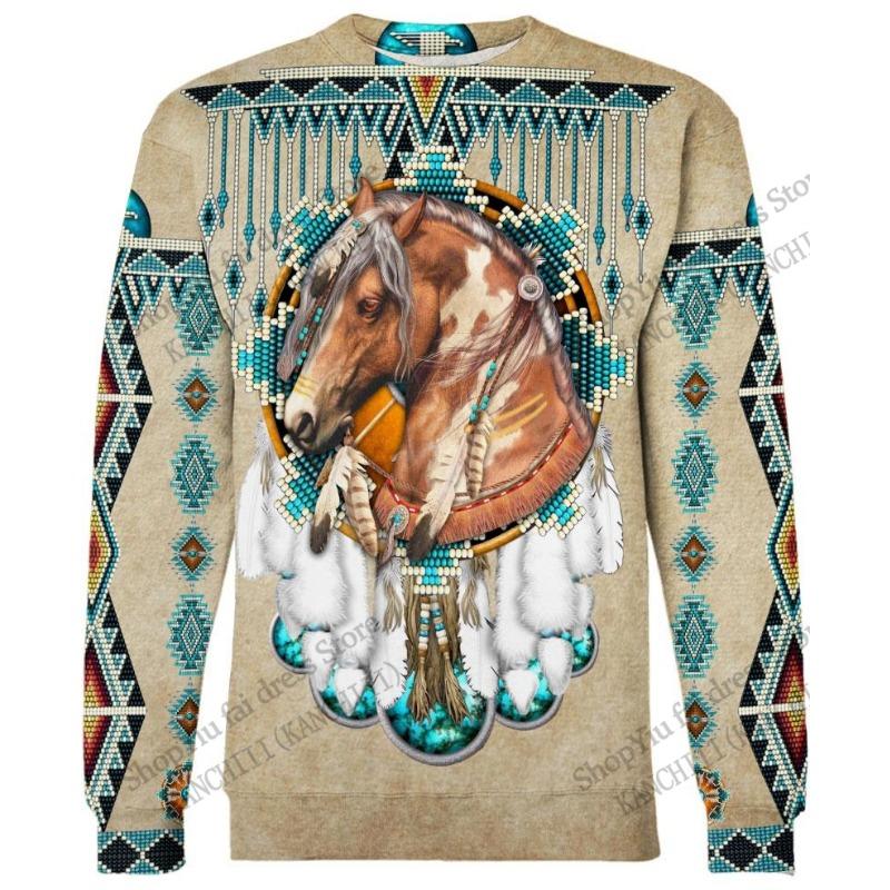 

Винтажная футболка с 3D-принтом перьев коренных американцев, с длинным рукавом и круглым вырезом, мужская и женская, модные топы и футболки, футболка в стиле Харадзюку, мужская одежда XXL