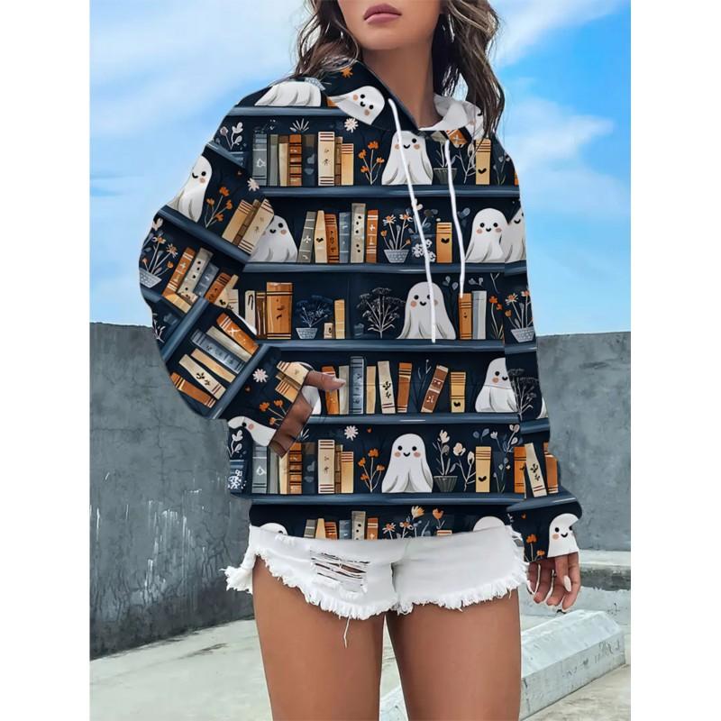 Womens Floral Print Hooded Sweatshirt Soft Comfortable Casual Pullover Daily Wear