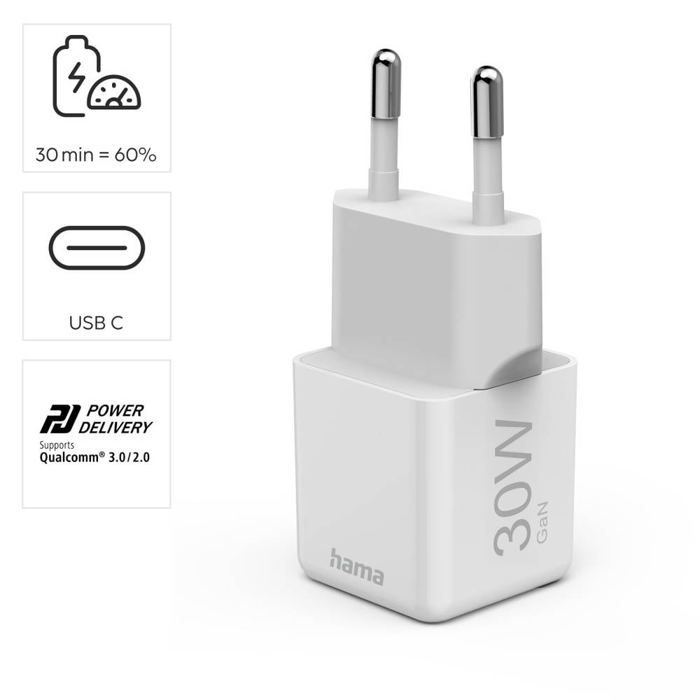 Hama 00201982 Chargeur USB 30 W 1x USB-C® Power Delivery blanc intérieure USB Power Delivery (USB-PD)