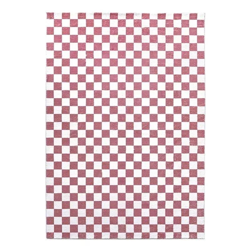 Stylish Retro Checkerboard Cashmere Thickened Non-slip Rug Suitable for Living Room Bedroom, Sofa Bedside Mat Plush Rug