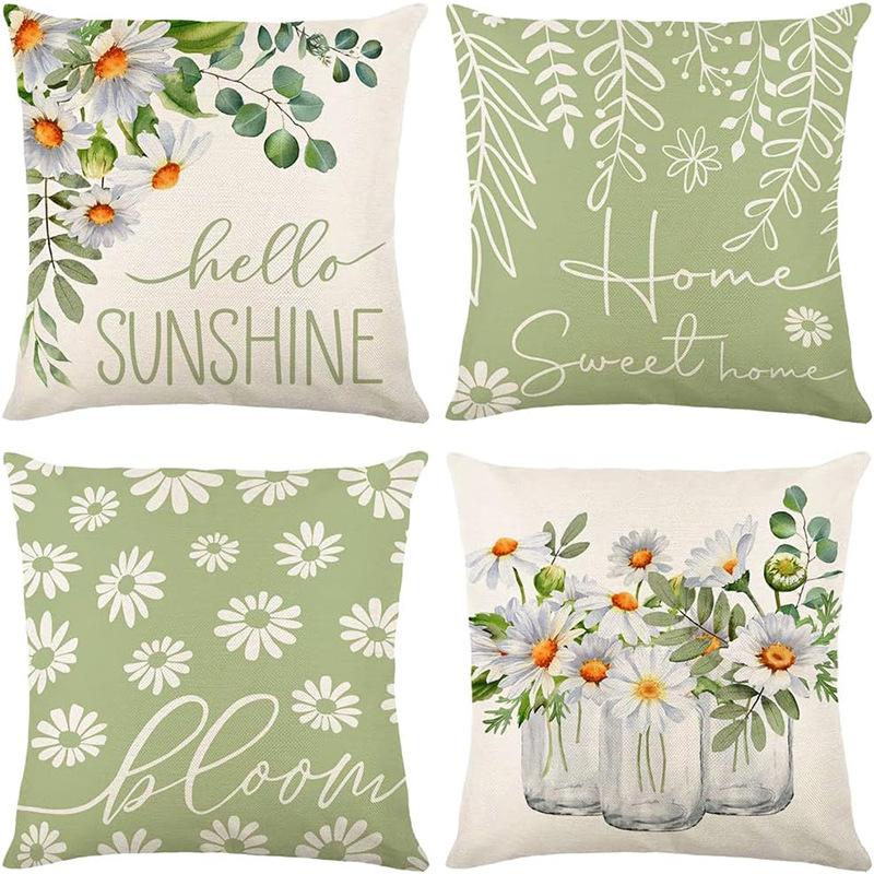 Pastoral Plants and Flowers Pillowcases Lavender Daisy Printed Linen Pillows Home Office