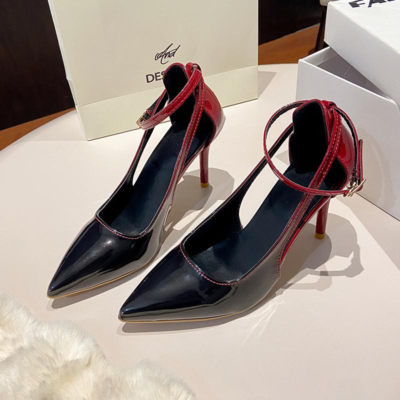 Single Shoes Spring New Pointy Head Shallow Mouth Word with Patent Leather Anti-slip Wear-resistant High Heels