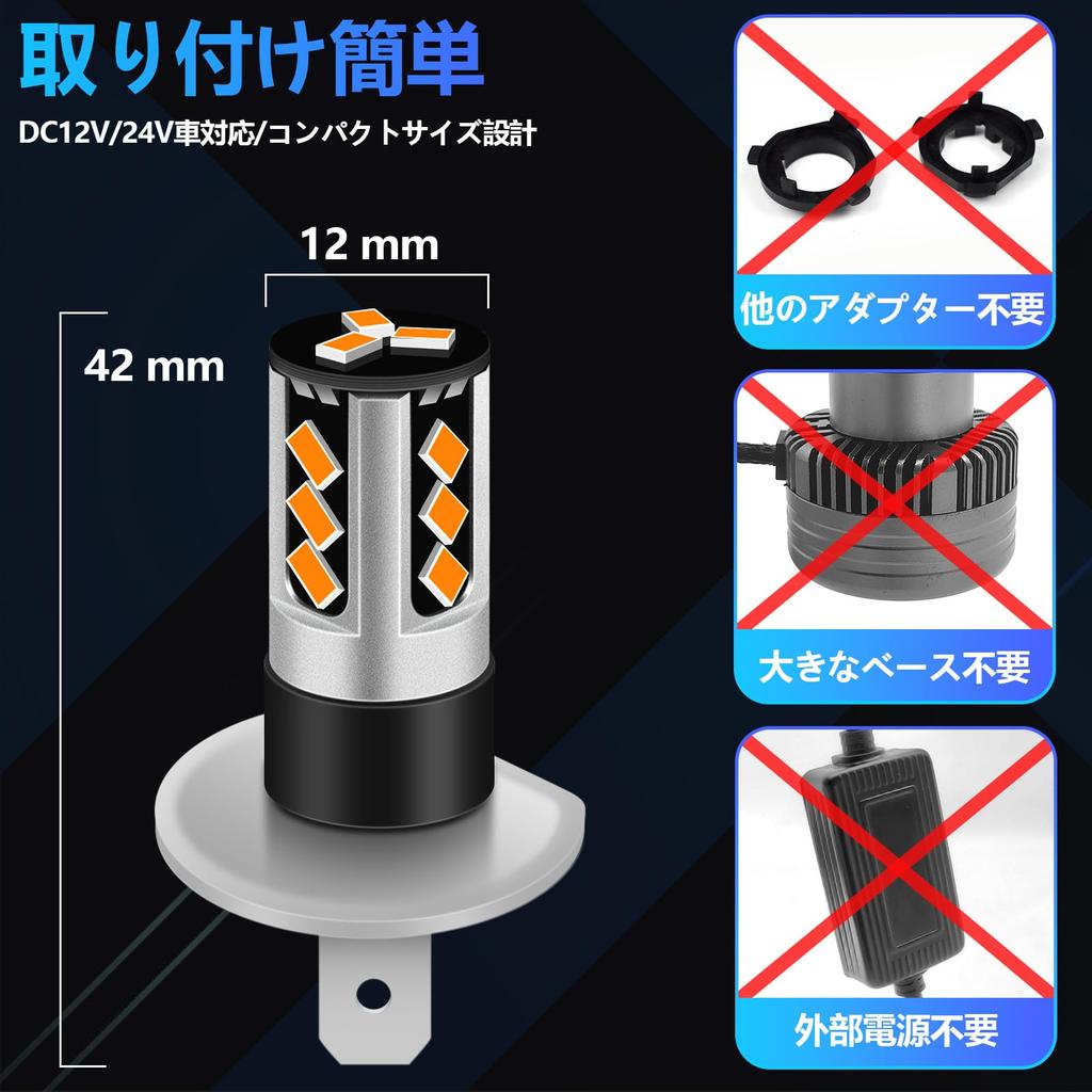 Fenikso H1 LED-Nebelscheinwerfer, orange/gelb, explosives Licht, 3000 K, 24 V, lüfterlos, 360-Grad-Emission, H1-Glühbirne, bernsteinfarben, leise, integriert, Mini-Größe, kompatibel mit