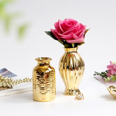 European Gold Ceramic Small Flower Vase Office Tabletop Decorative Vase Container Flower Arrangement Crafts Home Decoration