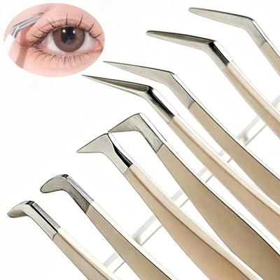 1-4pcs Stainless Steel Lash Tweezer Applicator Round-head Pointed-head Golden Feather Clip Professional Eyelash Extension Makeup