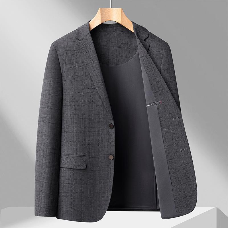 Herren Slim Fit bügelfreier karierter Blazer im koreanischen Stil - Business Casual Frühlingsjacke