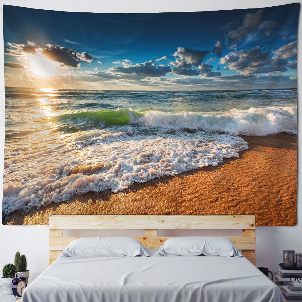 Sea View Tapestry, Bohemian Print Wall Hanging, Living Room, Bedroom Art Decoration, Beach, Sunset, Home Wall Decoration