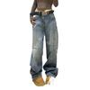 Women's Retro Wide-Leg Inverted Front Denim Jeans, Autumn/Winter 2025, Plus Velvet Thick, Loose Fit, Straight-Leg Backwards Design.