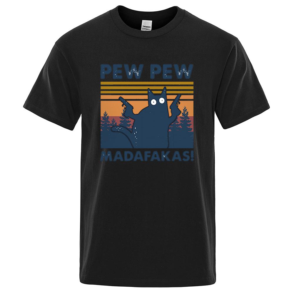 Pew Pew Madafakas Funny Street Cartoons Printed Male Tee Clothes Summer Cotton T Shirt O-Neck Hip Hop Men T-Shirt Oversized Tees