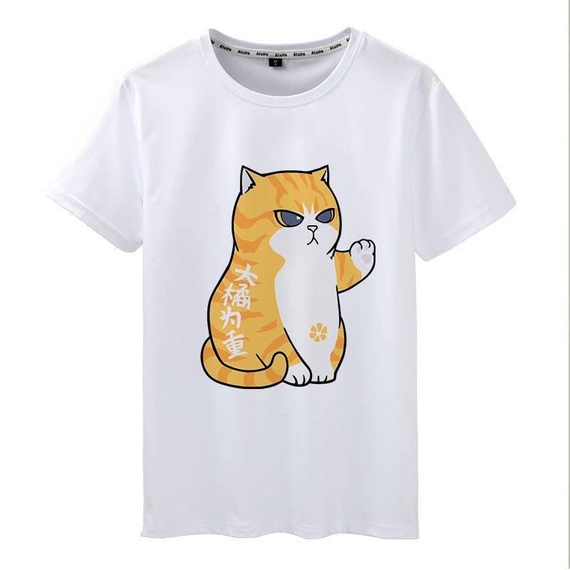 2026 Summer Cute Cat Black and White Japanesestyle Doting Owners Orange Cat Cat Student ShortSleeved TShirt S