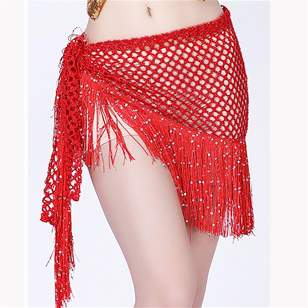 Practice Dance Hip Scarf For Women Mesh Dangling Belly Dance Belt Hip Skirt Scarf Tassels Bling Sequins Wrap