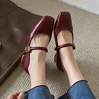 Elegantes sapatos franceses Mary Jane femininos novos saltos médios saltos altos fivela de metal femininos sapatos casuais britânicos boca rasa para deslocamento