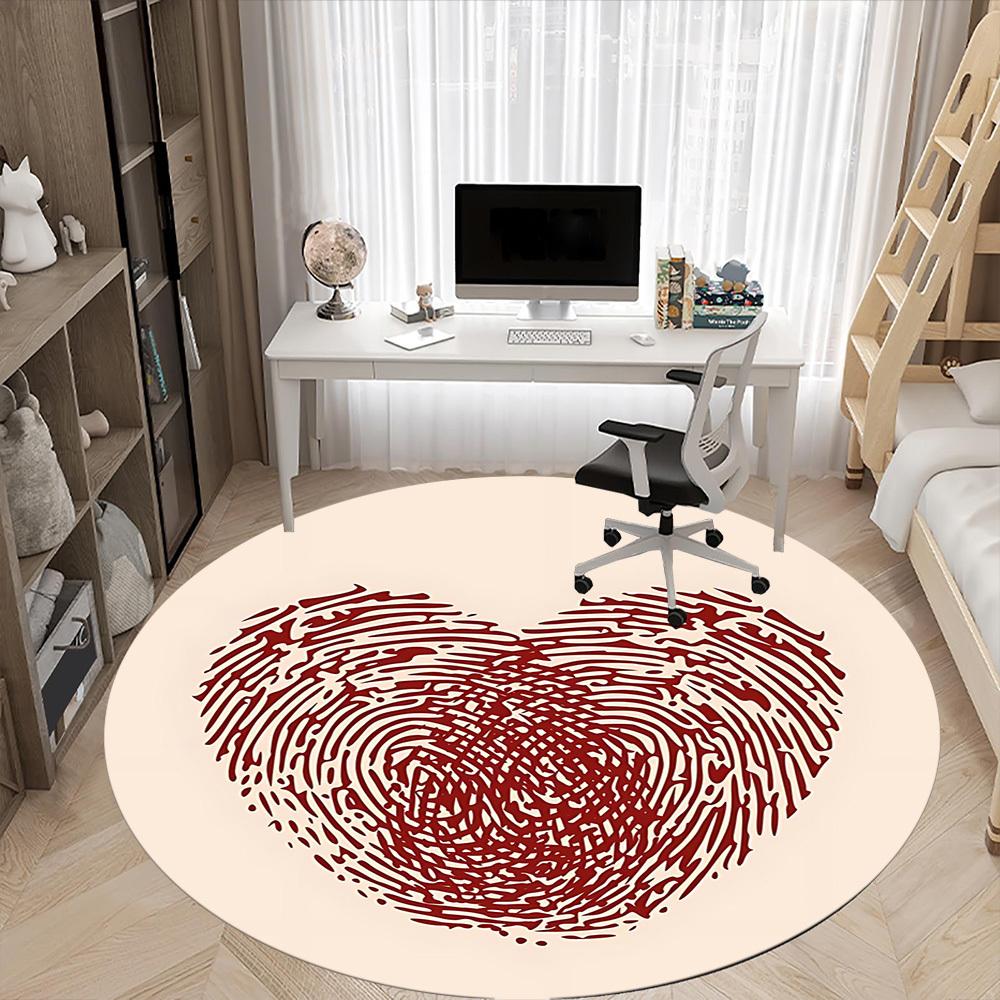 1pc Heartprint Fingerprint Office Round Area Rug, Mat Suitable For Office, Under Office Chairs Bedroom Living Room Home Decor, Room Deco
