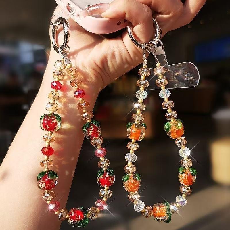 Advanced Luminous Crystal Persimmon Phone Chain Bag Key Pendant Hanging Rope Handheld Wrist Short Chain