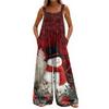 Women's Christmas Print Solid Wide Leg Strapless Tank Pocket Casual Onesie