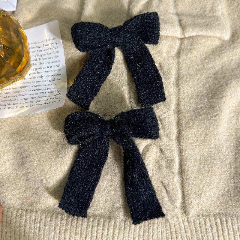 2pcs Beautiful Knitted Ribbon Bow Hair Clips Metal Duckbill Clip Handmade New Product Headwear