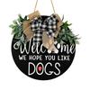 Handcrafted Stunning Wooden Dog Plaque With Classic Bow And Leafy Wreath For Decor Charming