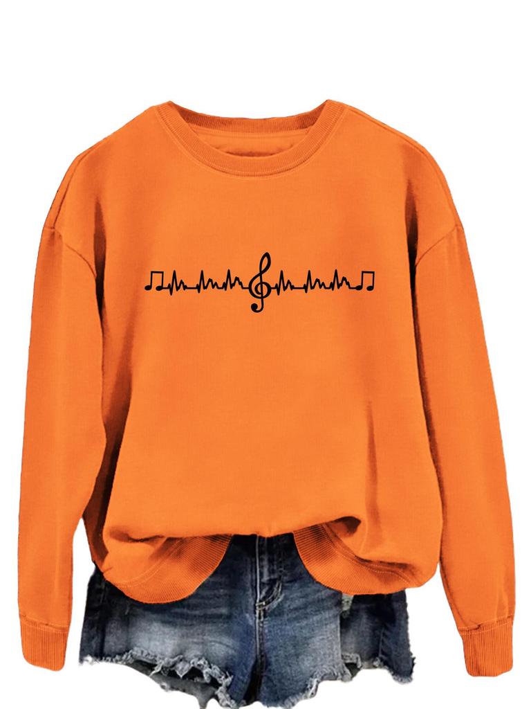 Avrupa & Amerikan Moda Sekizinci Nota Baskılı Çok Yönlü Yuvarlak Yaka Kapüşonlu Sweatshirt - Sonbahar Konforu