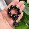 Black Awakening Lion Pendant Beaded Hand Twist Feng Shui Obsidian Bead Bracelet Men'S Women'S Wealth Good Luck Accessories