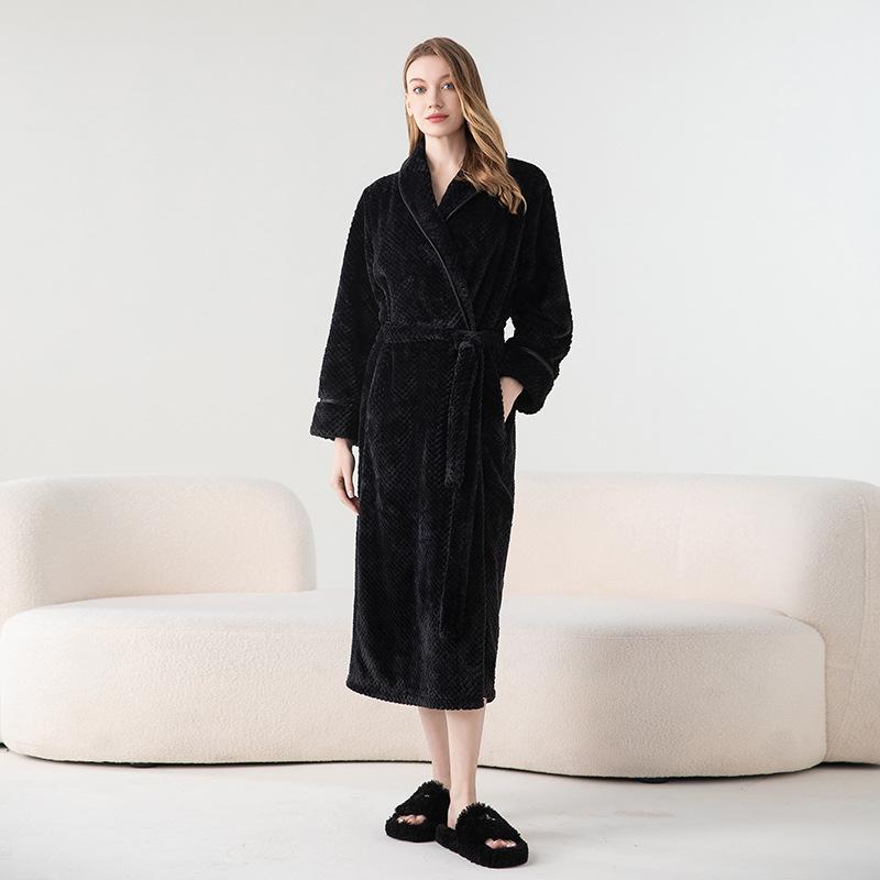 Autumn and Winter Bathrobe Padded and Thickened Couples Robe Lengthened Pajamas Women Bebe Velvet Comfortable Homewear