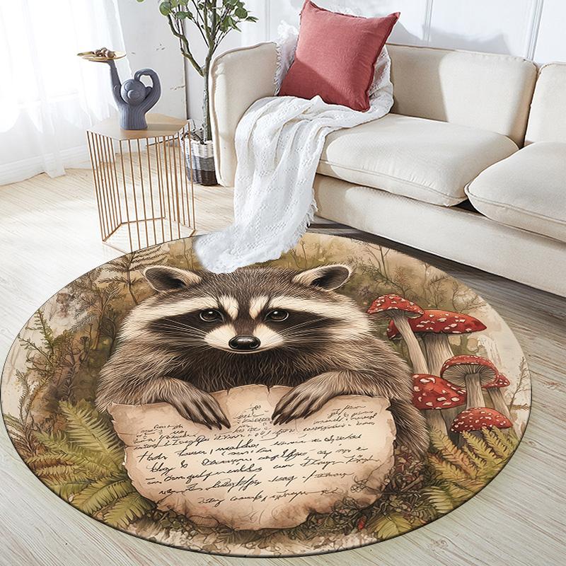 Vintage Raccoon,Round Area Rug,Carpet Rug for Living Room Bedroom Sofa Playroom Decor,Non-slip Floor Mat 80cmx80cm