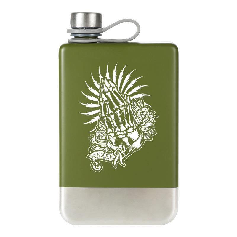 Silver Green Black White Whiskey Flask - Portable, Food Grade 304 Stainless Steel