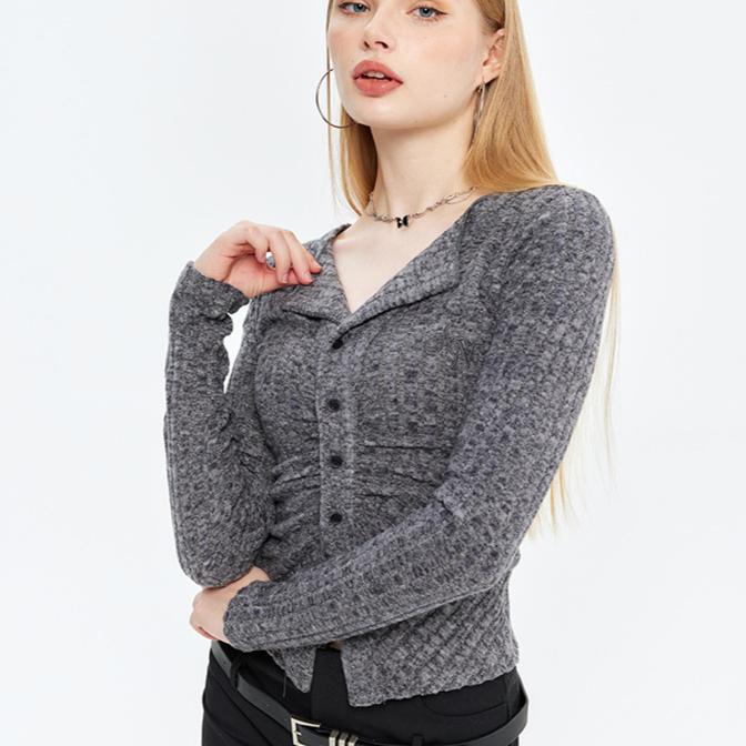 Autumn Women's Blouse Sexy Temperament Knitted Cardigan Single-breasted Long-sleeved Tide Top