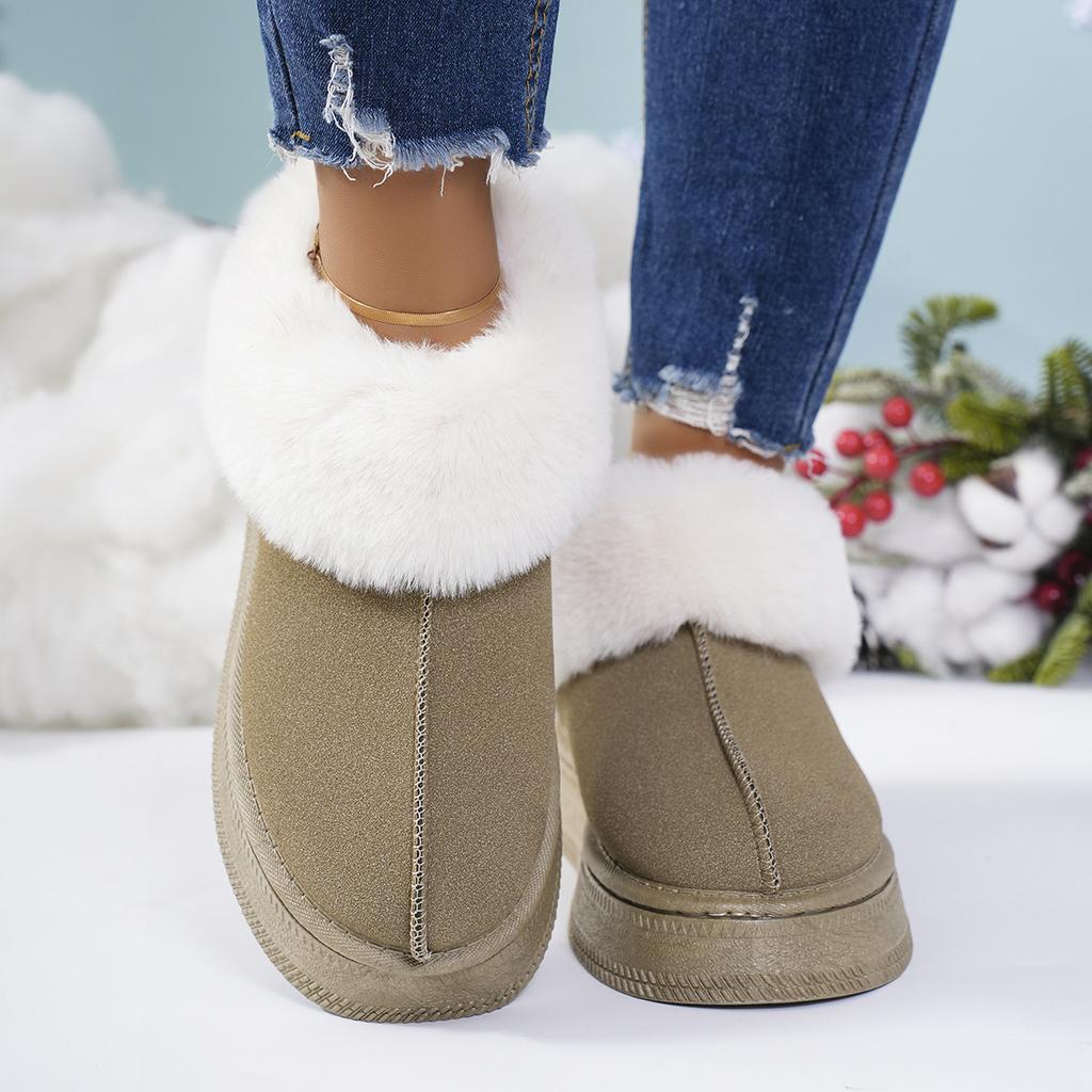 Fashion New Round Toe Shallow Mouth Thick Sole Non-slip Casual Walking Boots Winter Suede Plus Velvet Warm Snow Boots for Women