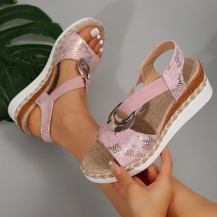 Plus Size Women's 2024 Spring/Summer Wedge Heel Sandals with Metal Buckle