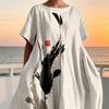 Plus Size Chinese Wash Painting Style Dress for Women Summer Short Sleeve Crew Neck Loose Long Dress Casual Vacation Sundress