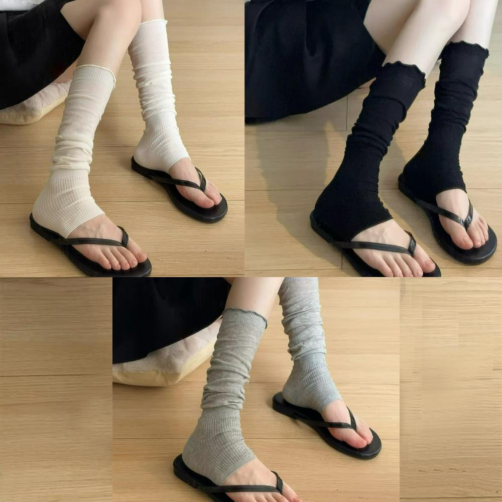 1/3 Paare Ballett Mittelhohe Wadenstrümpfe Dünn Rüschenrand Baumwolle Lässige Beinstulpen Damen Sommer Flip-Flops Plissierte Gestapelte Strümpfe