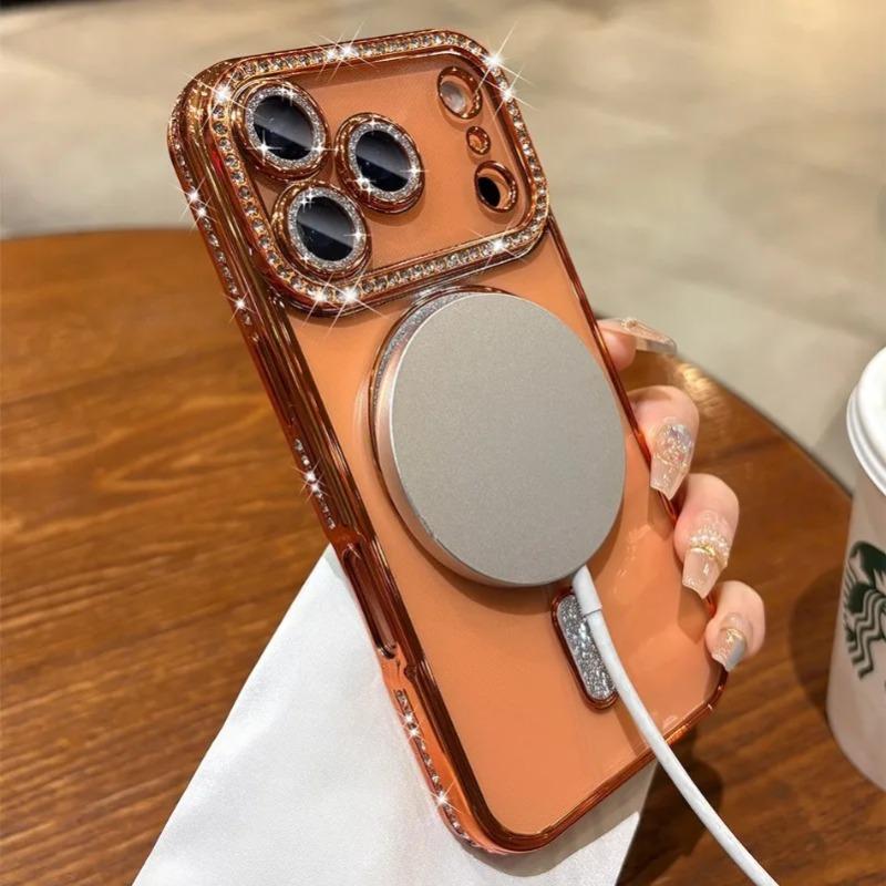 For iPhone Air 17 Pro Max Luxury Girl's Phone Case For iPhone 16 15 14 13 12 Pro Max Bling Diamond Lens Film For Magsafe Cover