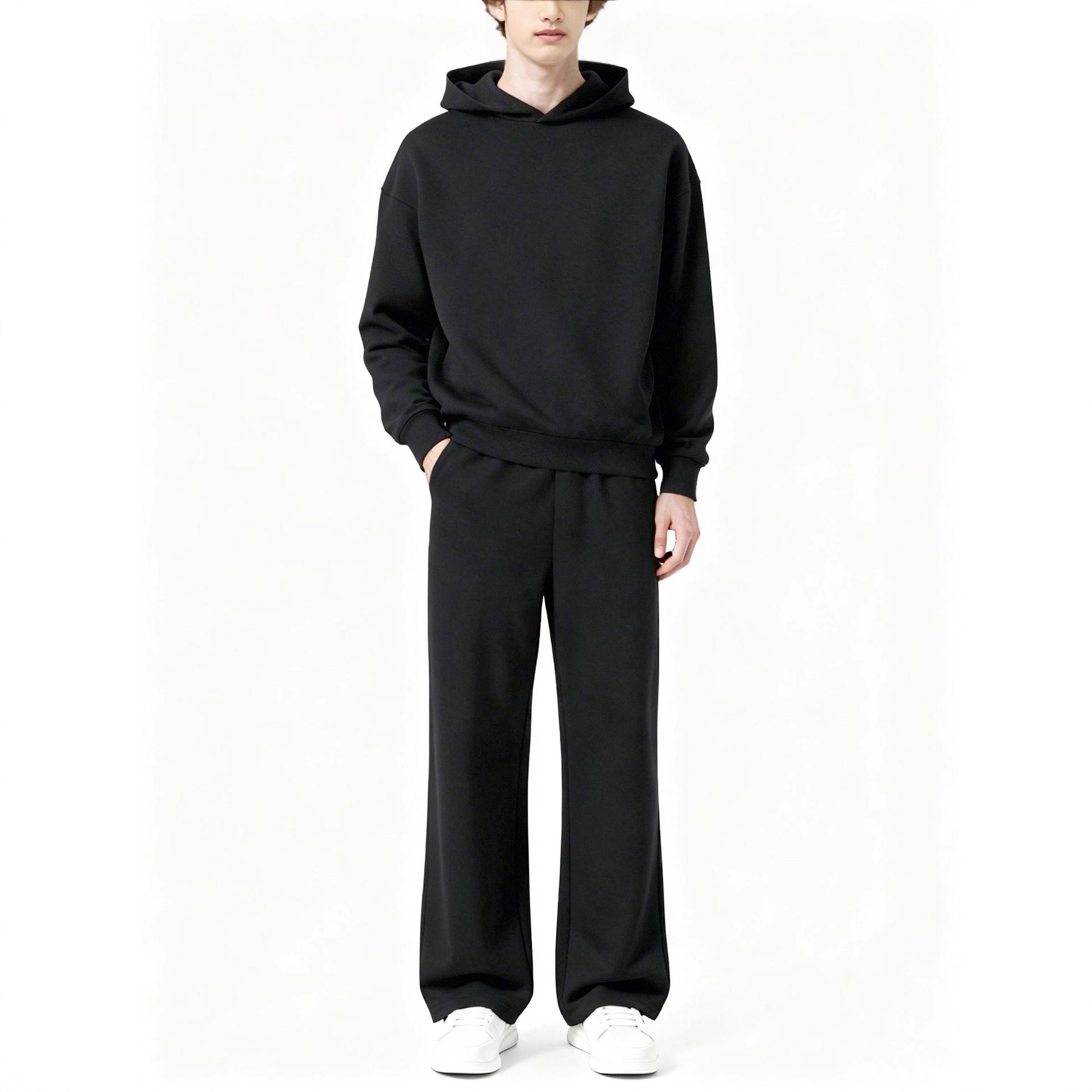 Men s Hooded Sweatshirt Set Fashionable Simple Shoulder Down Size S чёрный