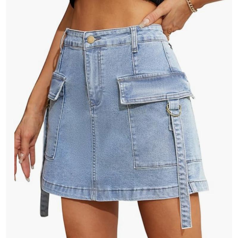 Fashion Summer Women's Short Cargo Skirts Pockets Solid Color Mini Casual Hip Lift Ladies Skirts Ladies Elegant Slim Fit Clothing
