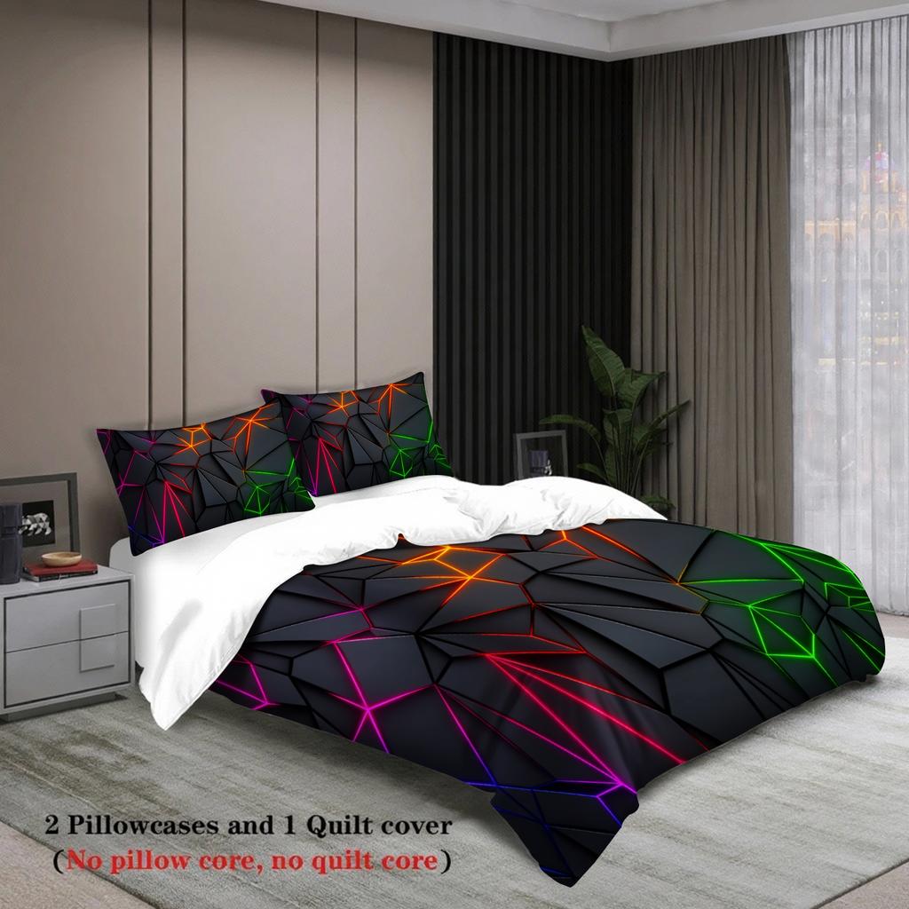 3pcs Geometric Blue Light Bedding Sets 3D Printed Abstract Pattern Duvet Cover Sets With Pillowcases No Filling Cool Style
