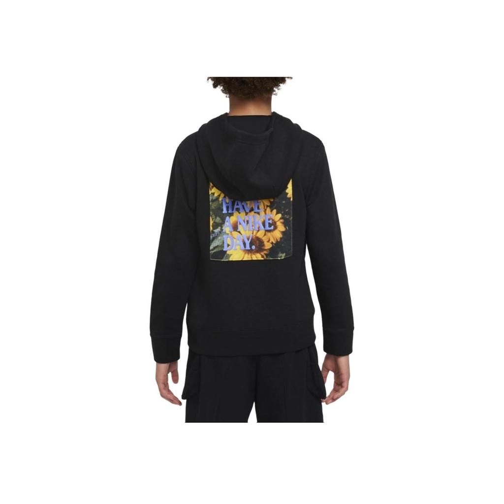 Nike Logo Floral Hoodie Sweatshirt Kids Tops Black DM8092-010