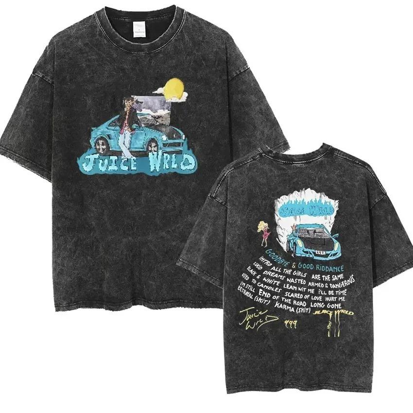 Rapper Juice Wrld Retro Gewassen T-shirt Heren Hip Hop Gotisch M gray
