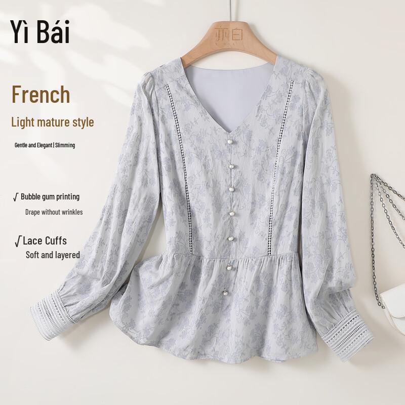 Women s Floral V-Neck Lace Waist Blouse L
